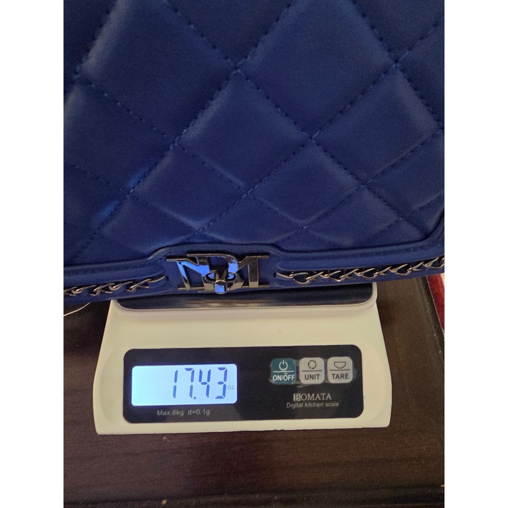 Badgley Mischka Quilted Crossbody Bag Blue Gunmetal Chain BM-4152 New - Picture 7 of 7